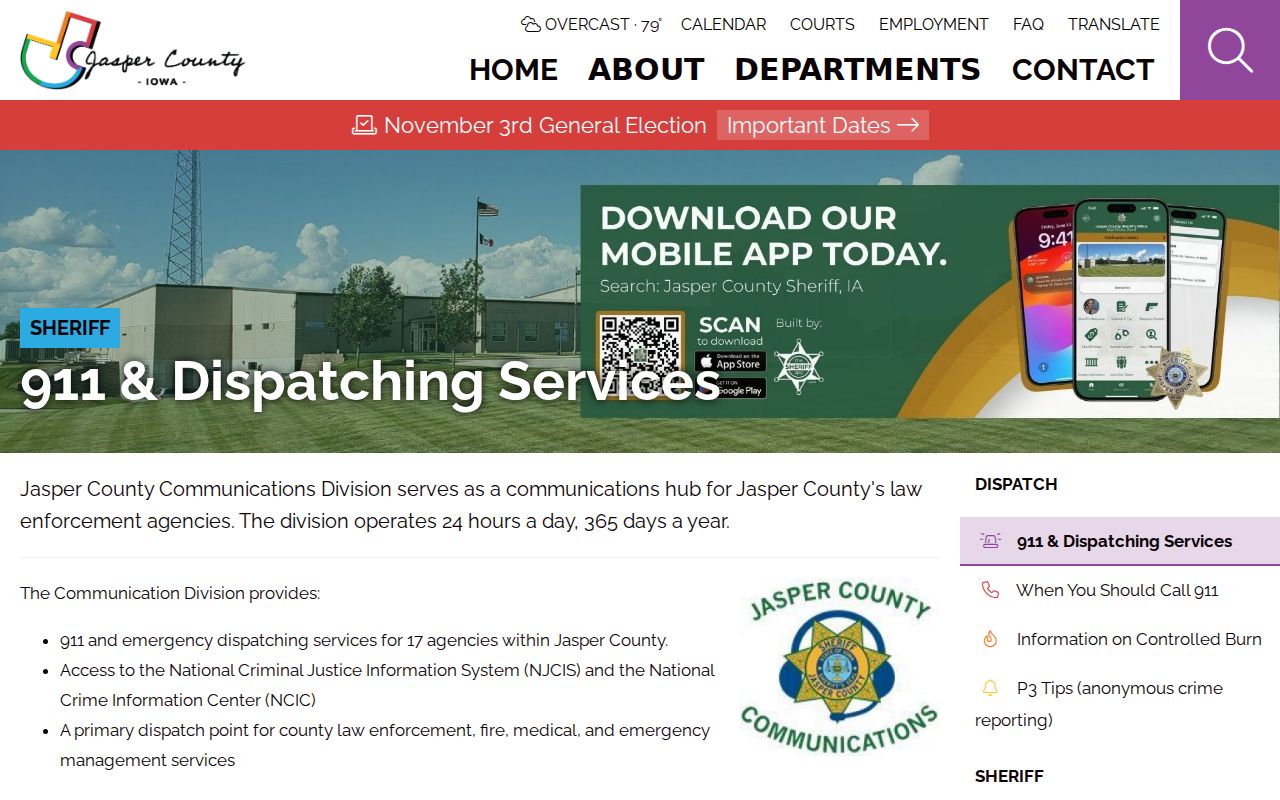 Jasper County active warrant communications system